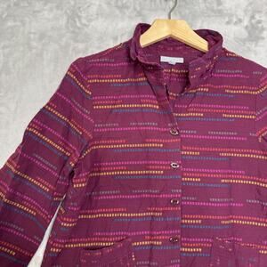 Habitat Top Womens Small Purple Multicolor Stripe Button Wire Collar Langenlook